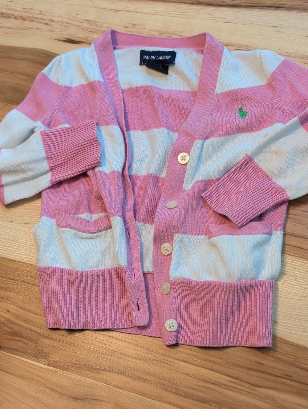 Ralph Lauren Pink & White Striped Girls' Cardigan Sweater